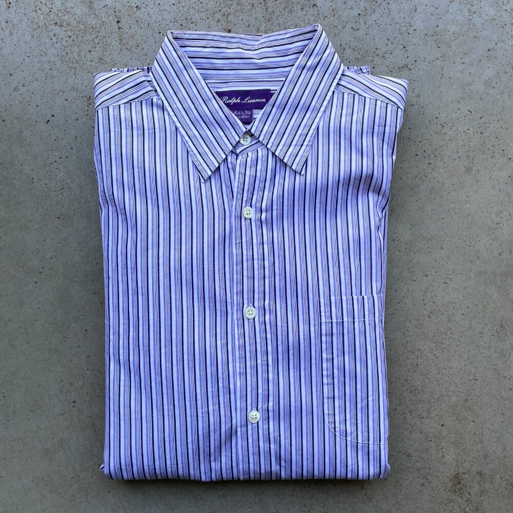 Ralph Lauren Purple Label Men’s Dress Shirt Striped Size: Large 100% Cotton